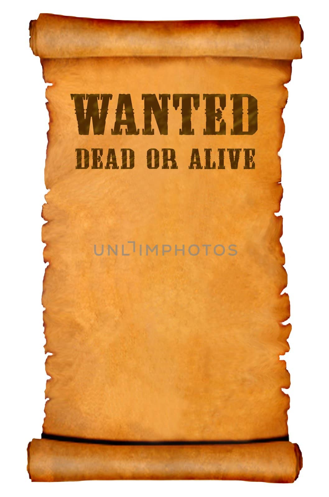 Wanted dead or alive poster on an ancient parchment