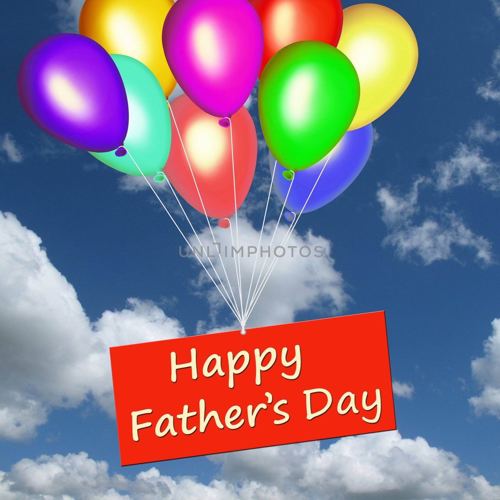 Happy Father's day with colorful baloons on a blue sky background