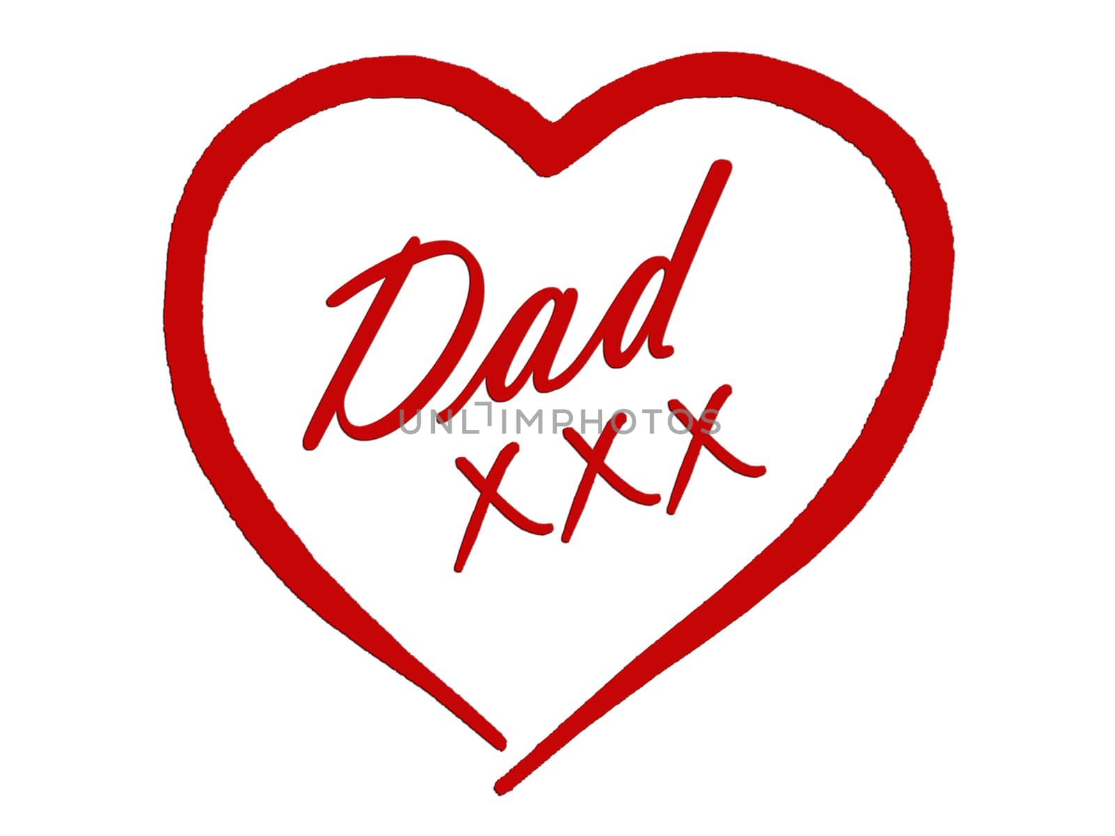 Father's Day card with Dad in a red heart
, isolated on a white background