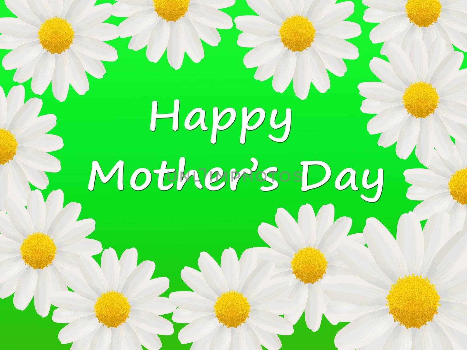 Happy Mother's Day card with white daisies on a green background