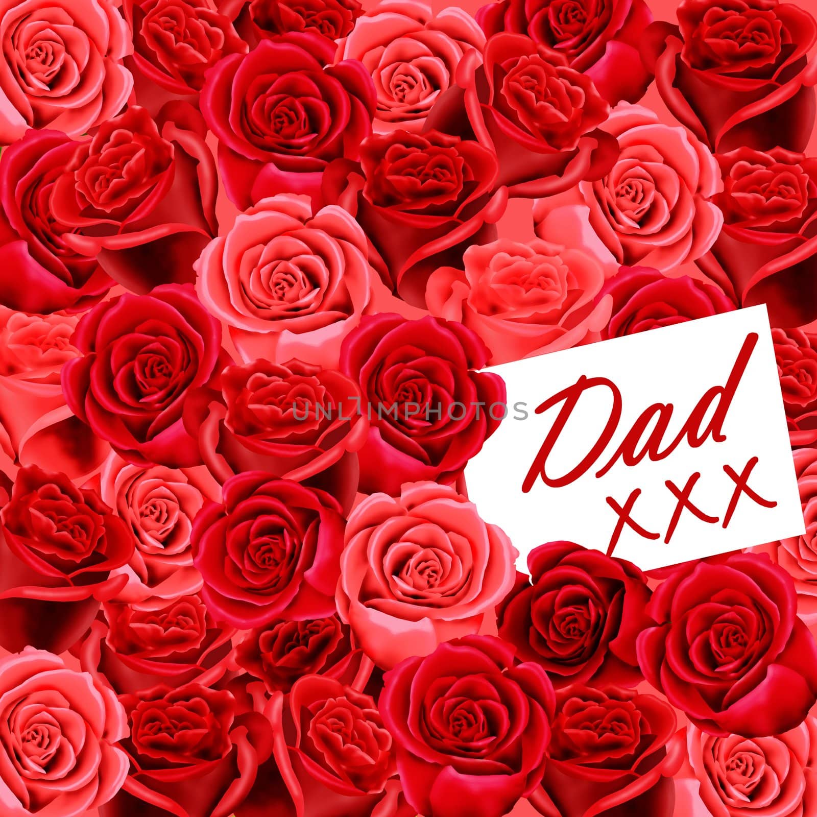 Dad xxx on a card on a wallpaper of red roses by acremead