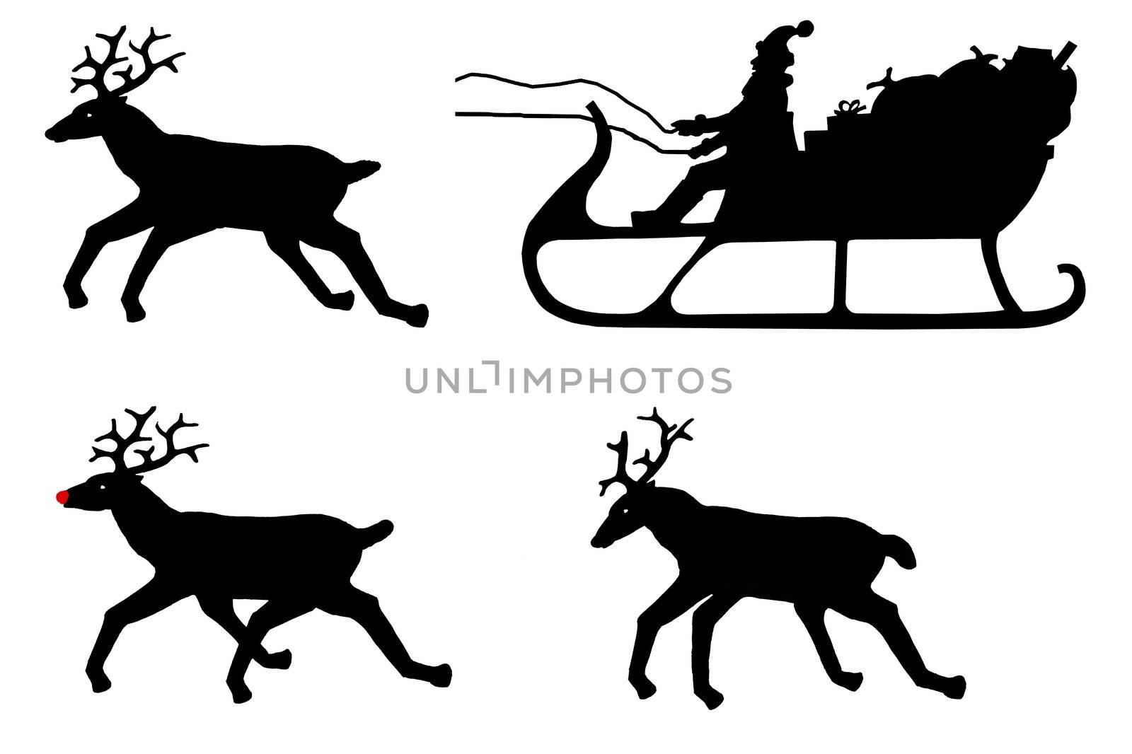 Illustration of Santa's sleigh with reindeer by acremead