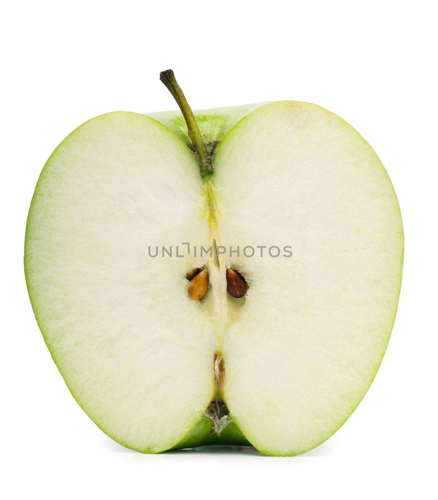 Half of green apple isolated over white background
