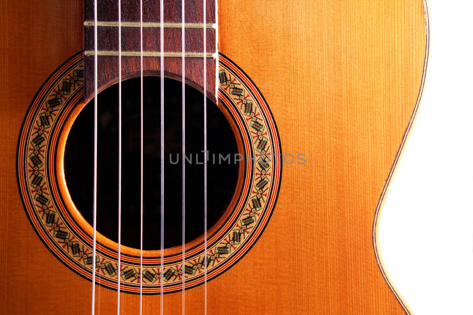 Close up image of spanish guitar with copyspace