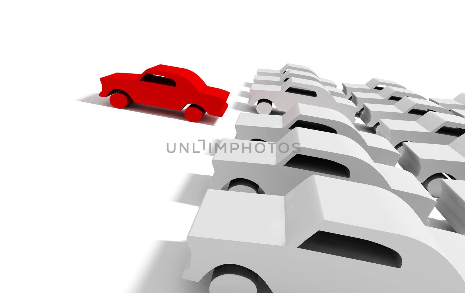 3D image of race car and red car reaching goal