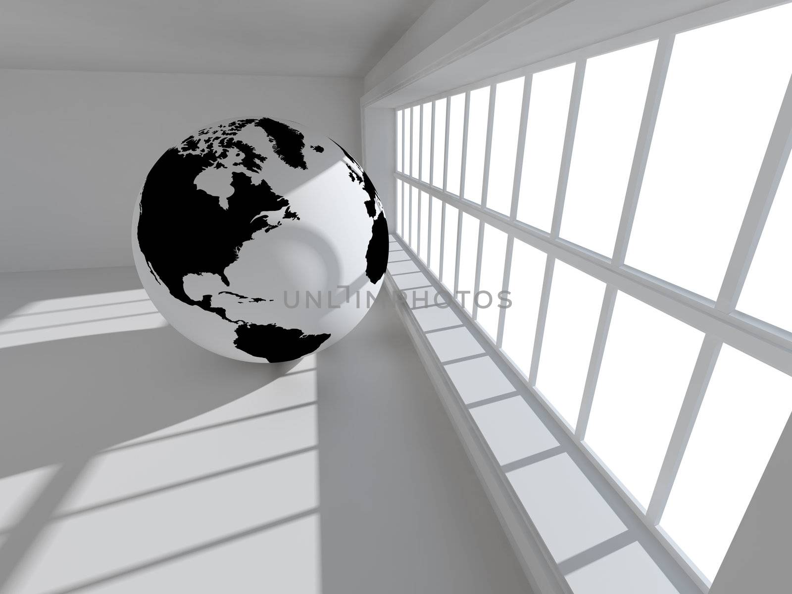 3d empty architecture with globe world map