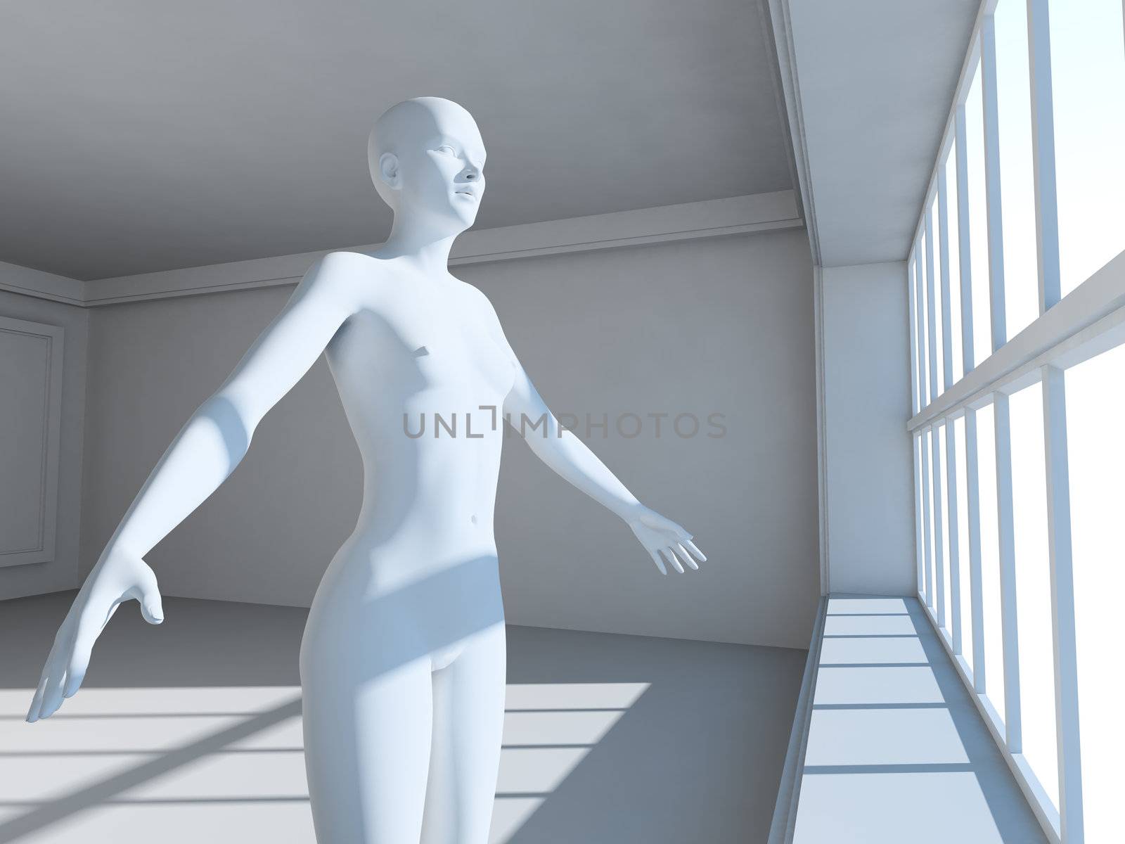 3d interior architecture with 3d woman