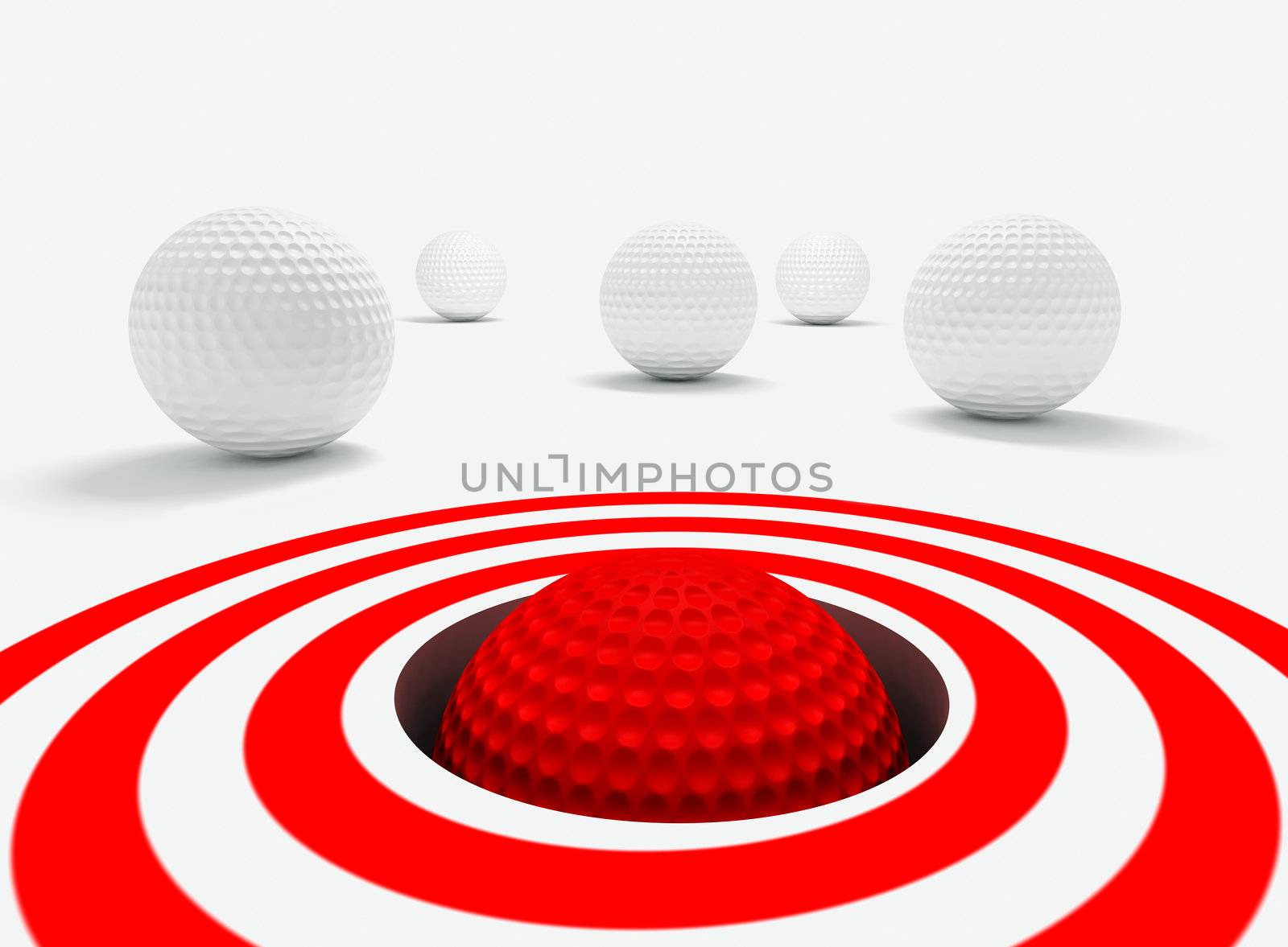 Conceptual 3d image of success with golf balls