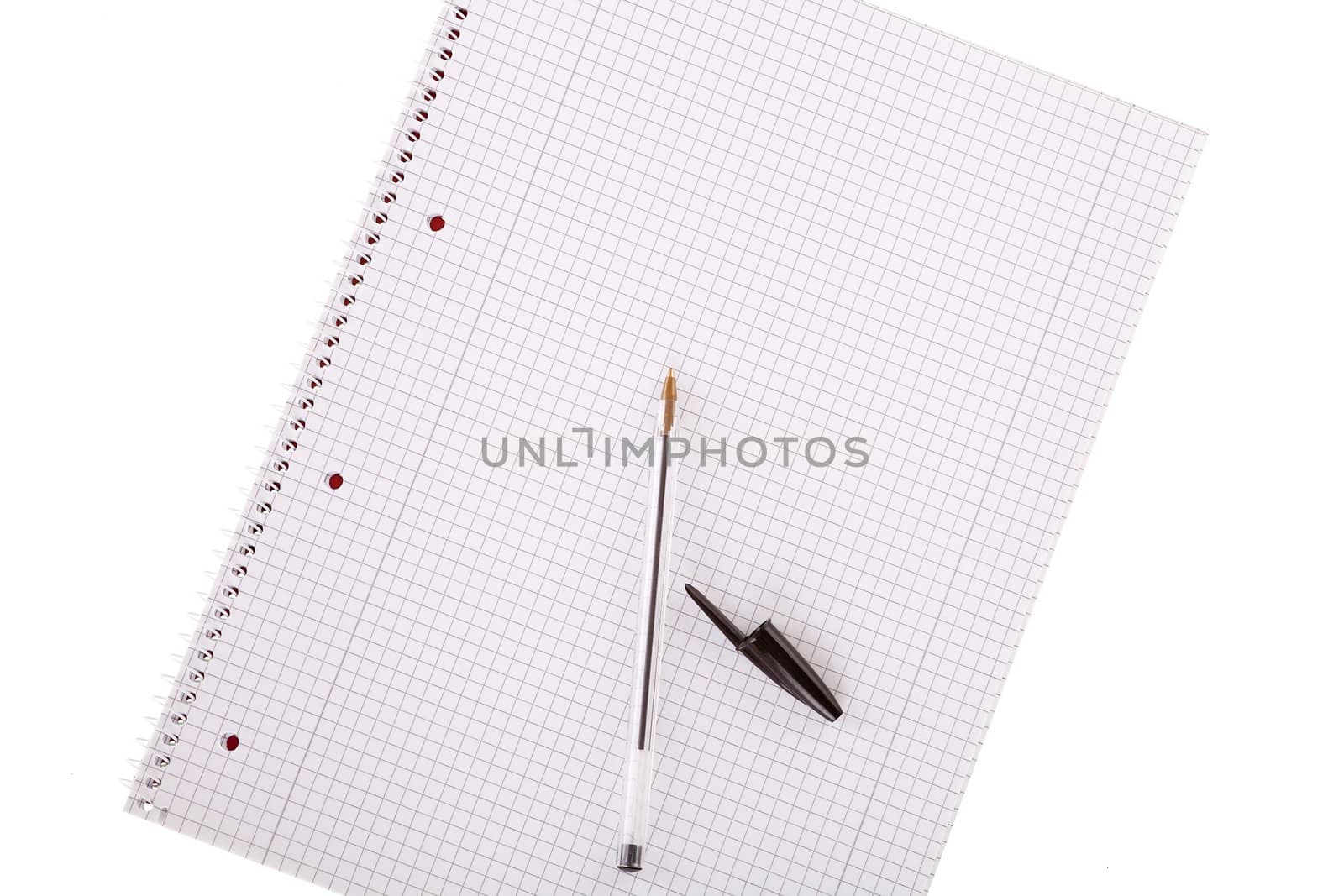 white collegeblock with pen isolated on white background