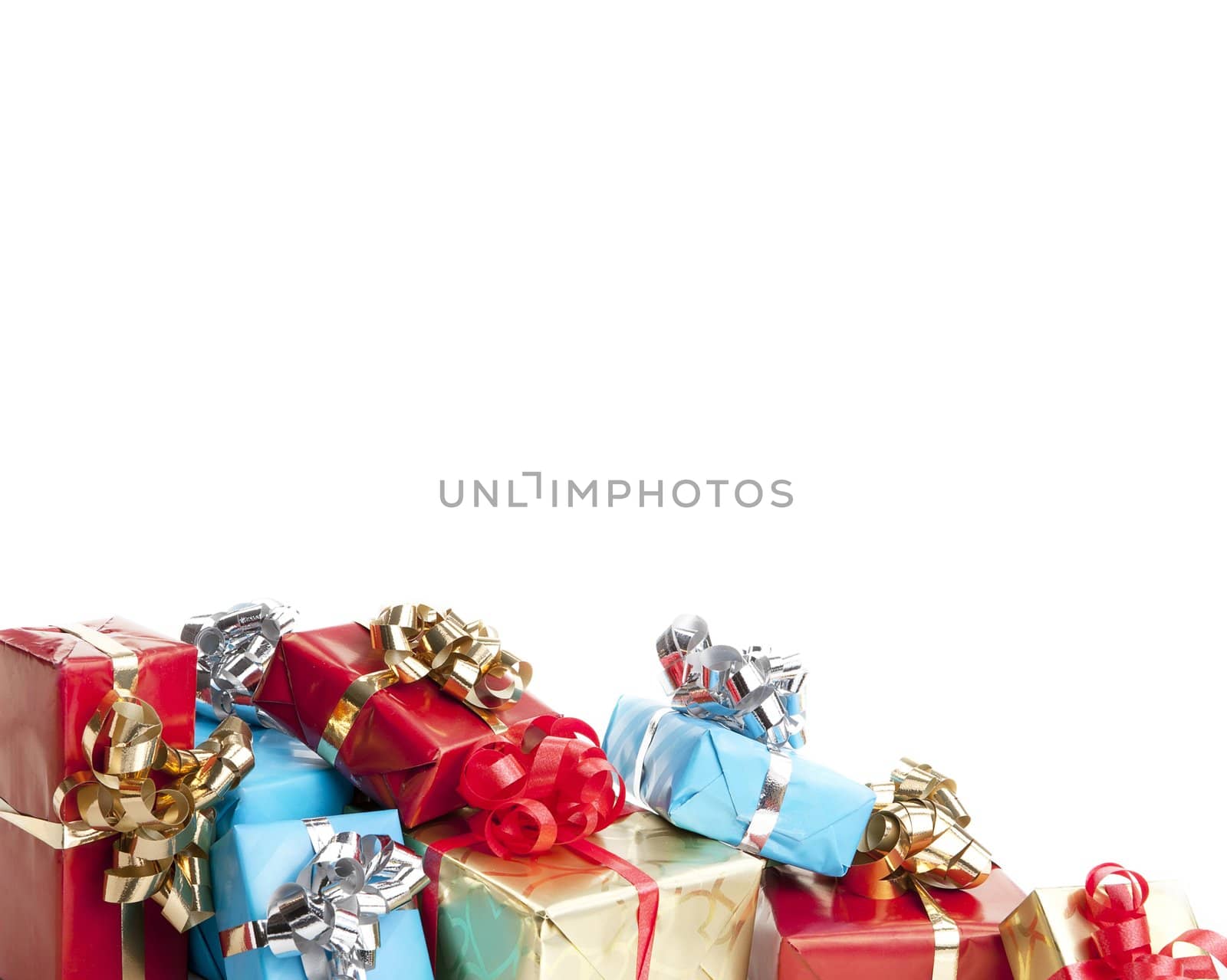 colorfull gift present with shiny ribbons isolated on white background