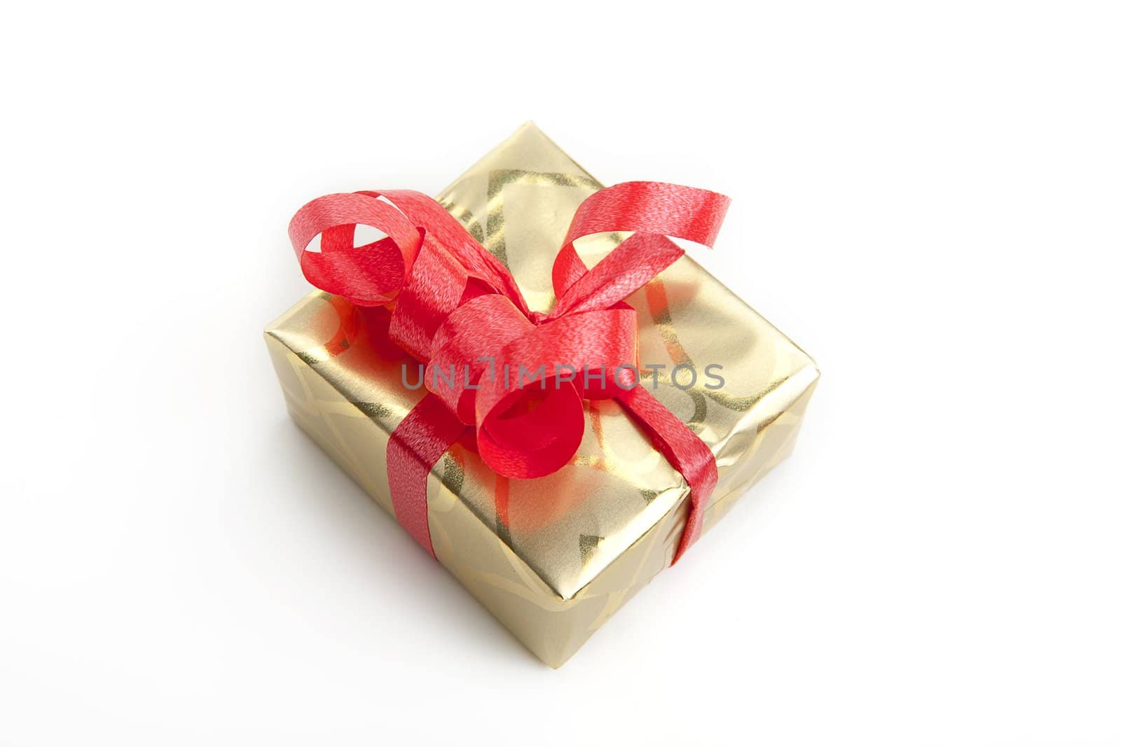 colorfull gift present with shiny ribbons isolated on white background