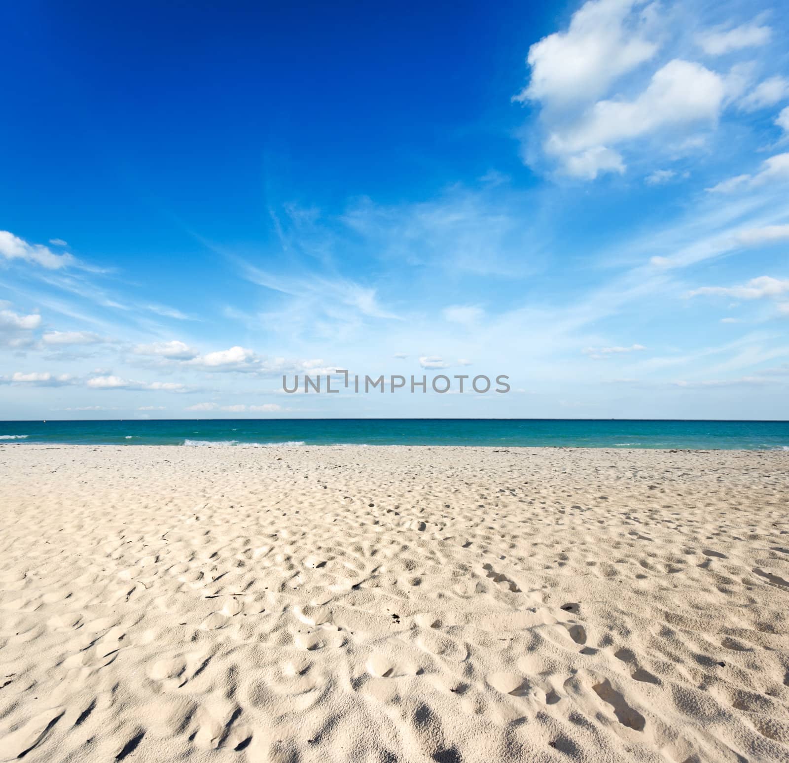 Beautiful beach and  waves of Caribbean Sea. Riviera Maya, Mexico