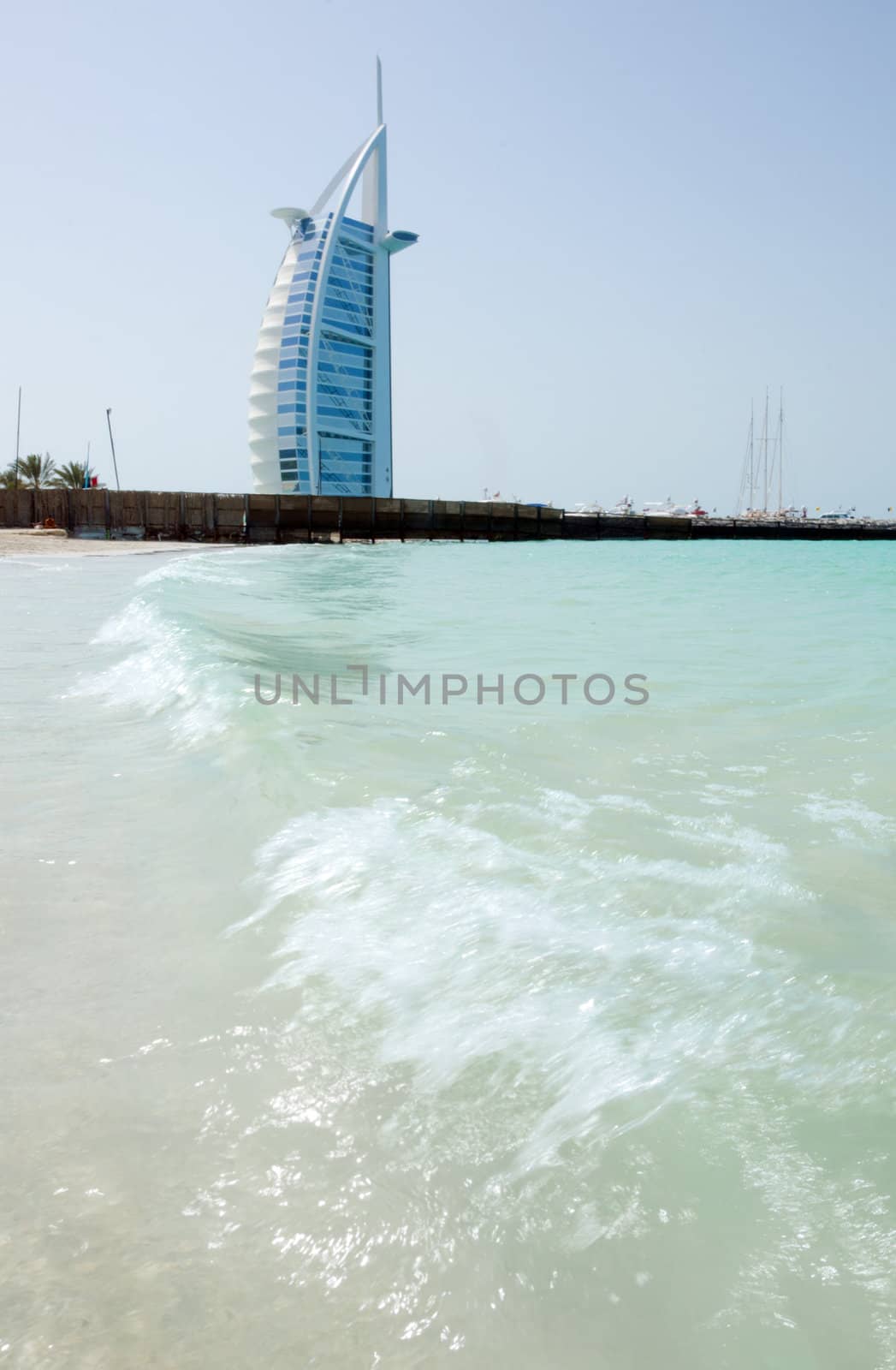 DUBAI - FEB 27  Burj Al Arab - at 321m luxury hotel stands on artificial island, Feb 21, 2012 Jumeirah beach, Dubai, United Arab Emirates