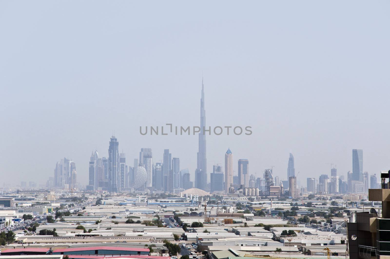 Dubai skyline with high towers, taken from Al Barsha, Dubai, UAE