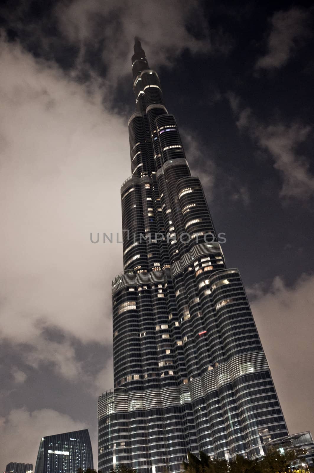 An amazing piece of architecture, the tallest building in the world, Burj Khalifa and the surroundings in Dubai, UAE