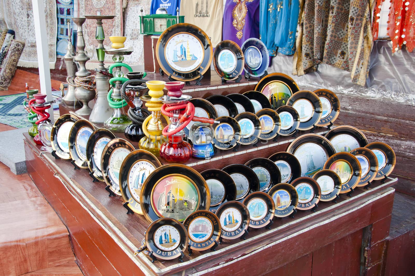 touristic souvenir items sold in old bazaar in Dubai