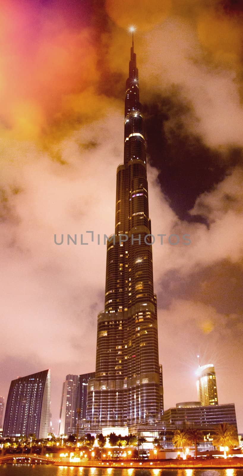 An amazing piece of architecture, the tallest building in the world, Burj Khalifa and the surroundings in Dubai, UAE