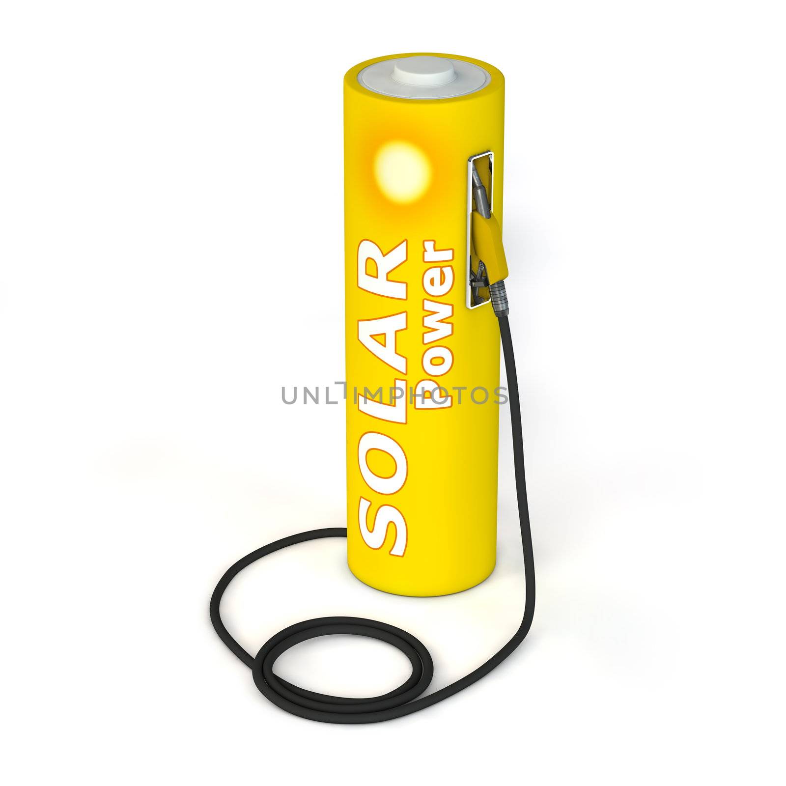 alternative energy solar power - a yellow battery as a fuel pump