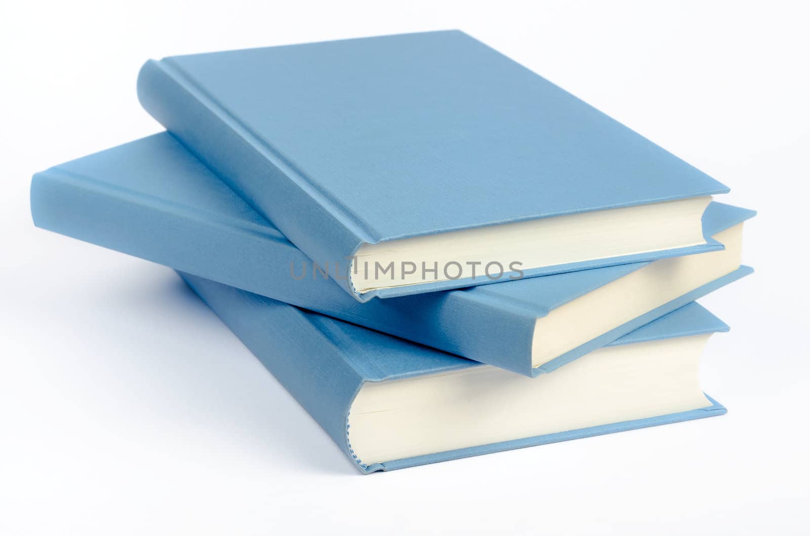 Three blue books on a white background