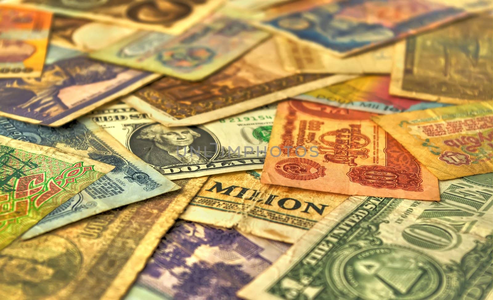 retro banknotes closeup, currencies from around the world 