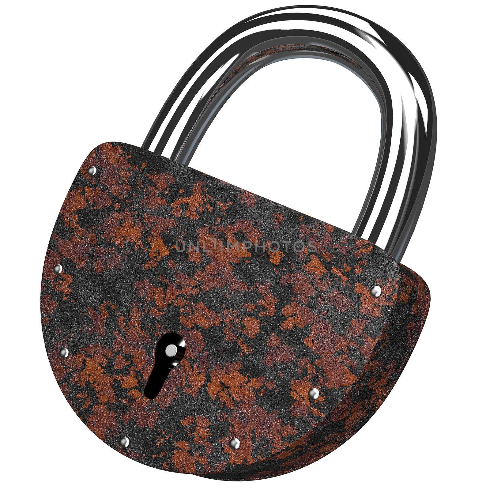 The old rusty lock on a white background