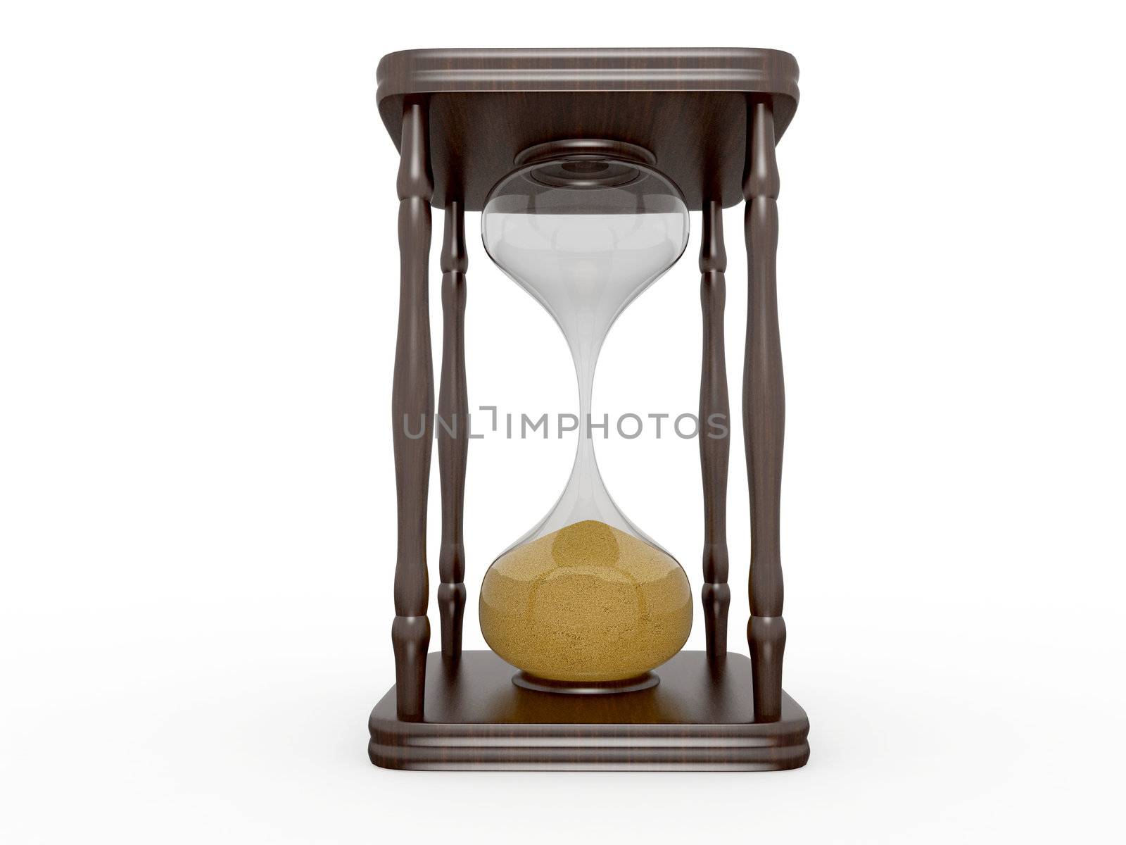The wooden hourglasses on a white background