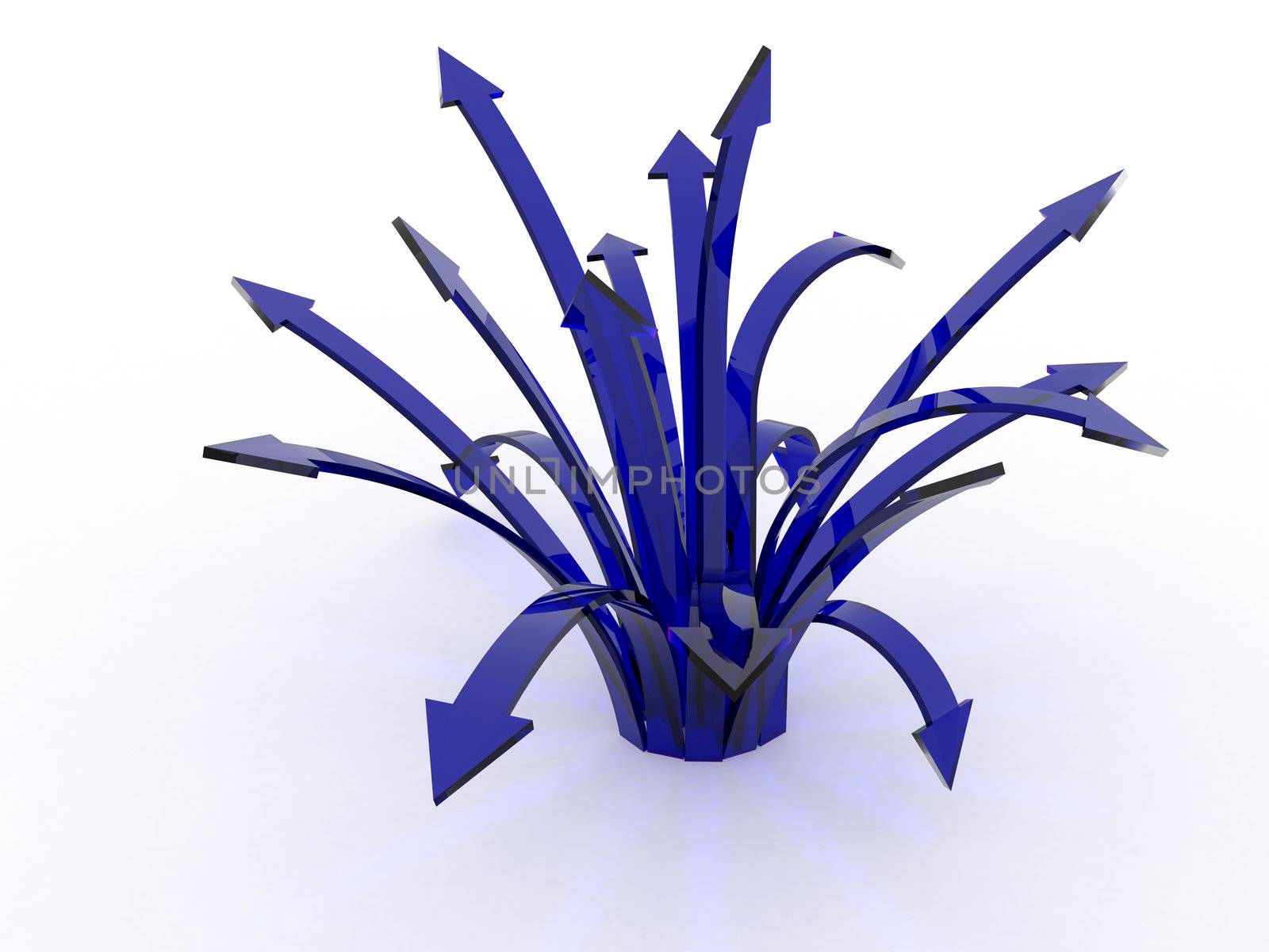 Many blue arrows on a white background