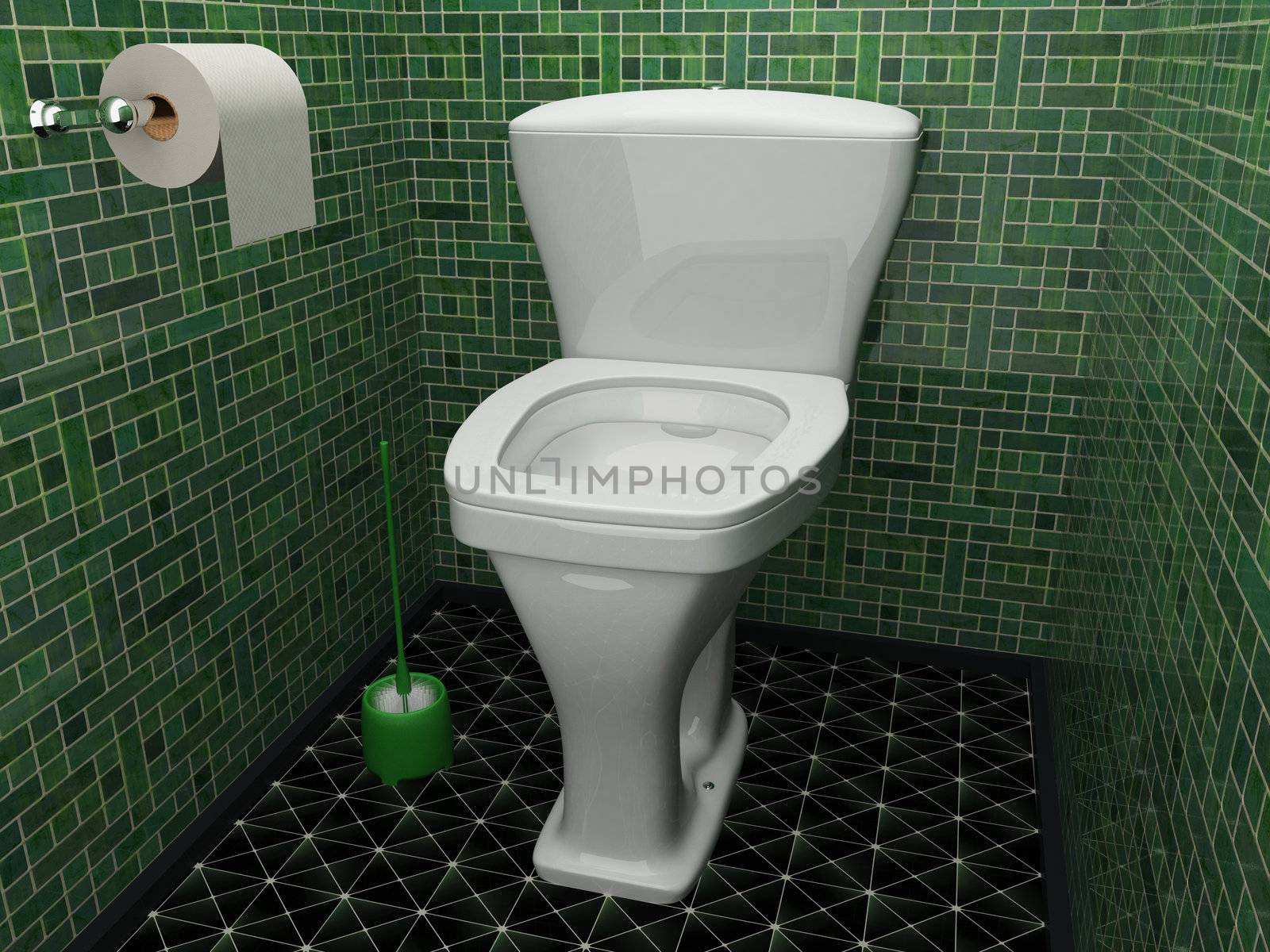 Interior of a small restroom with a green tiles