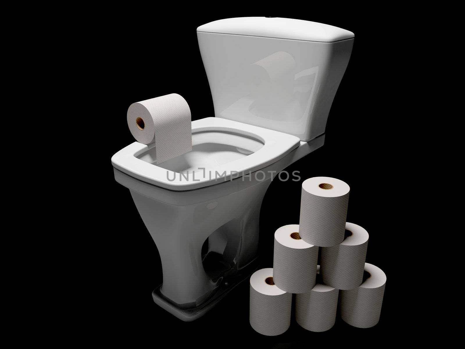 Toilet and a lot of a toilet paper