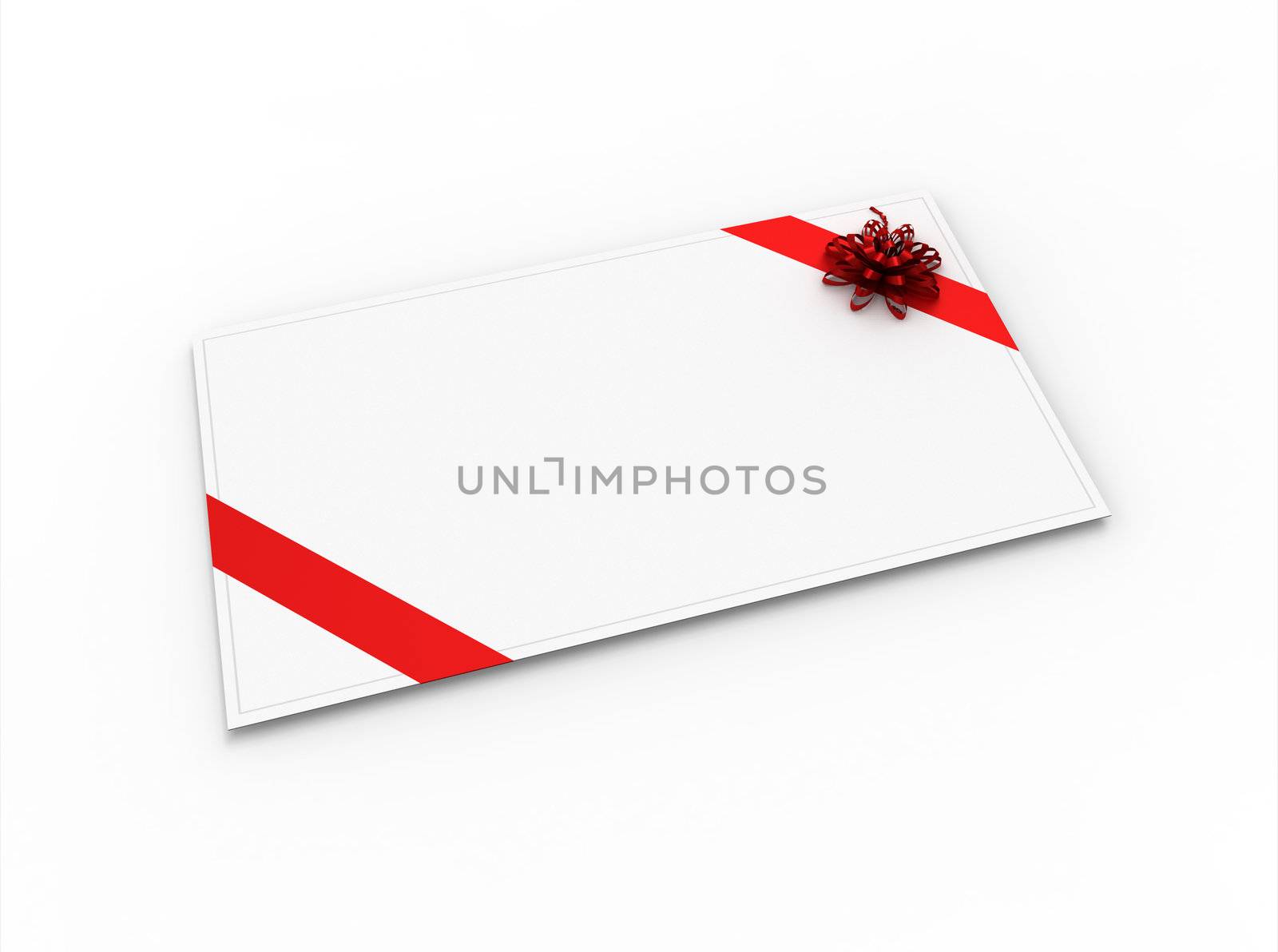 Blank greeting card (for greeting or congratulation) with red ribbon and bow