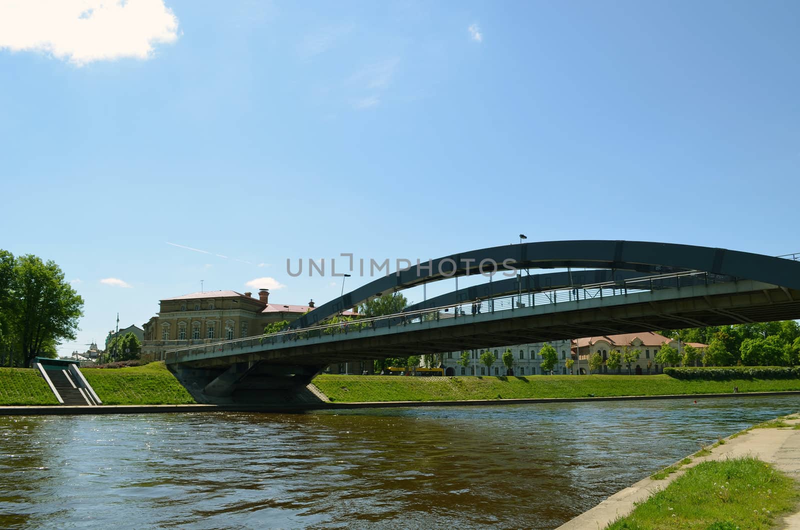 Mindaugas bridge river Neris in center of Vilnius. by sauletas