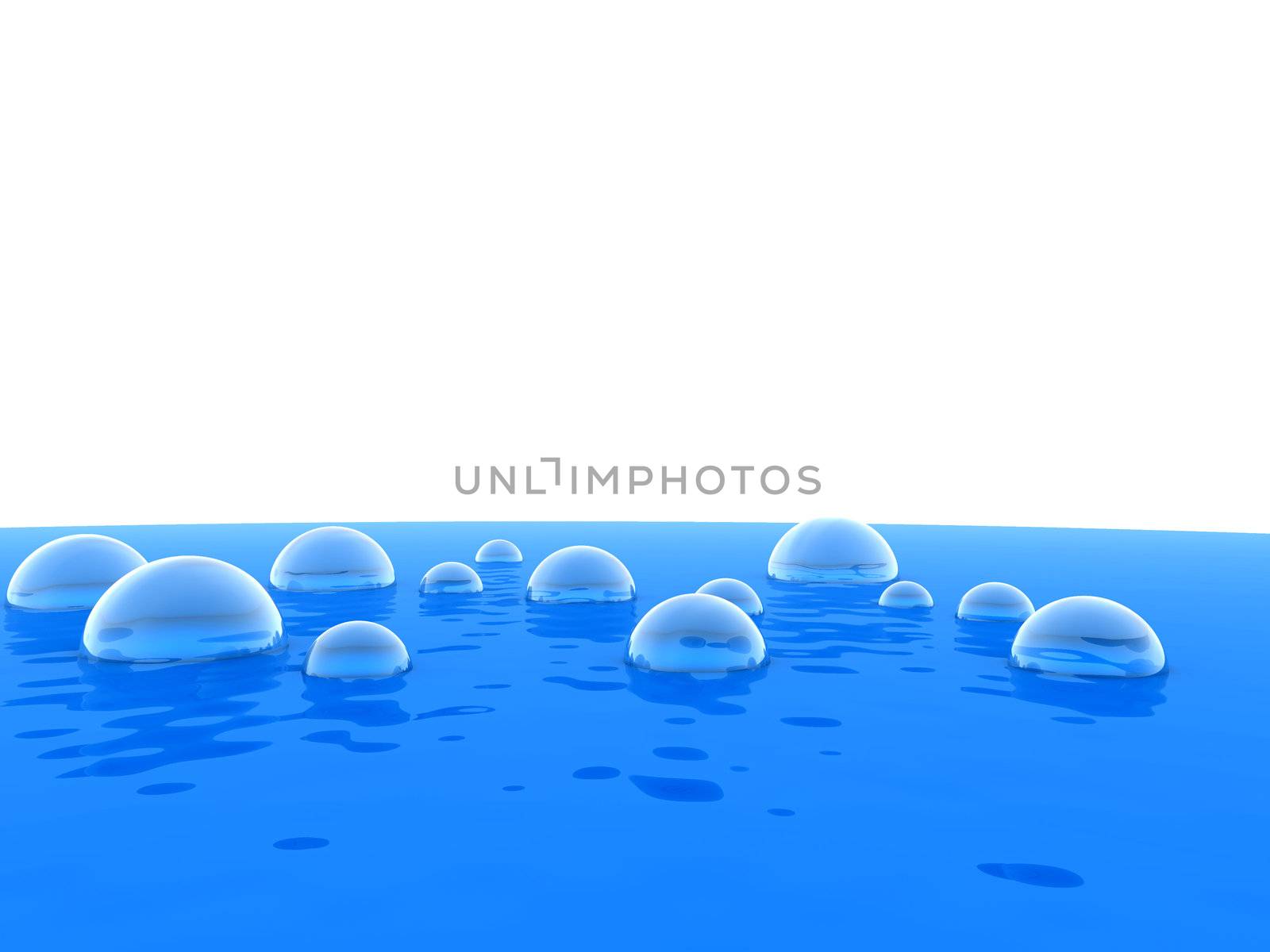 clean liquid of blue color with bubbles on a surface on a white background