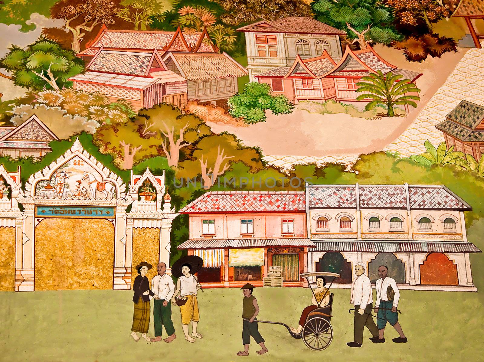 BANGKOK ,THAILAND - MAY 19 : Ancient  painting on monastery wall by Cbenjasuwan