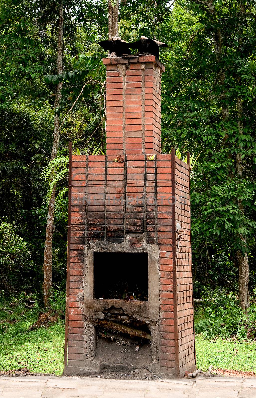The Brick fireplace of burner garbage