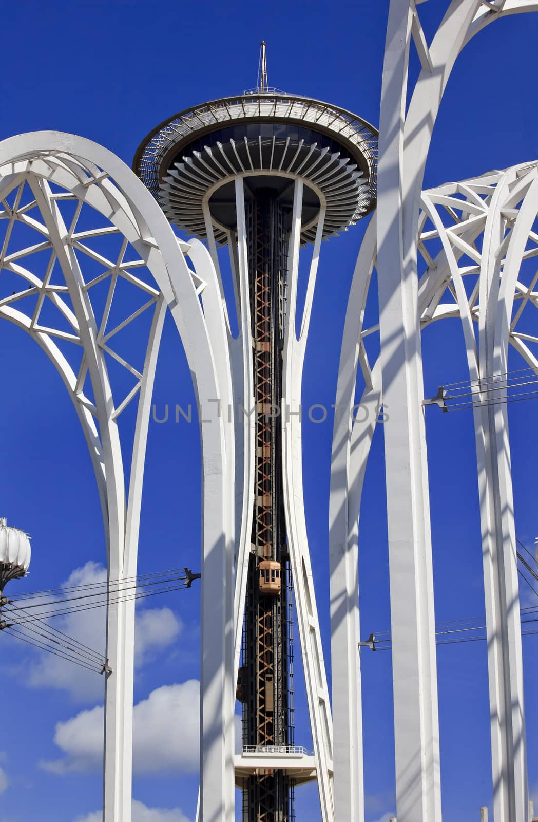 Space Needle Steel Arches Clouds Pacific Science Center Seattle Washington
Central structure for the 1962 Worlds Fair