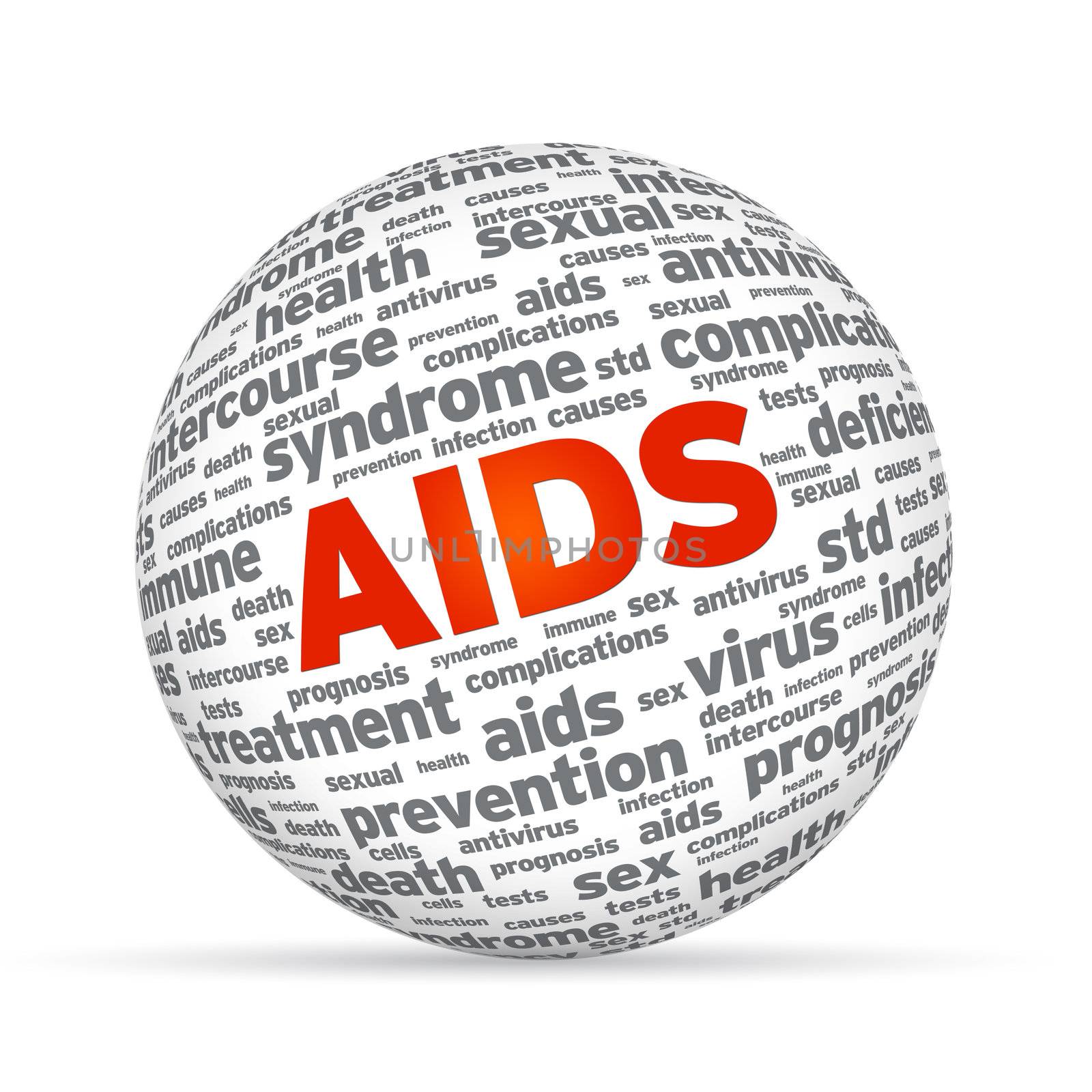 3d Sphere with the word aids on white background.