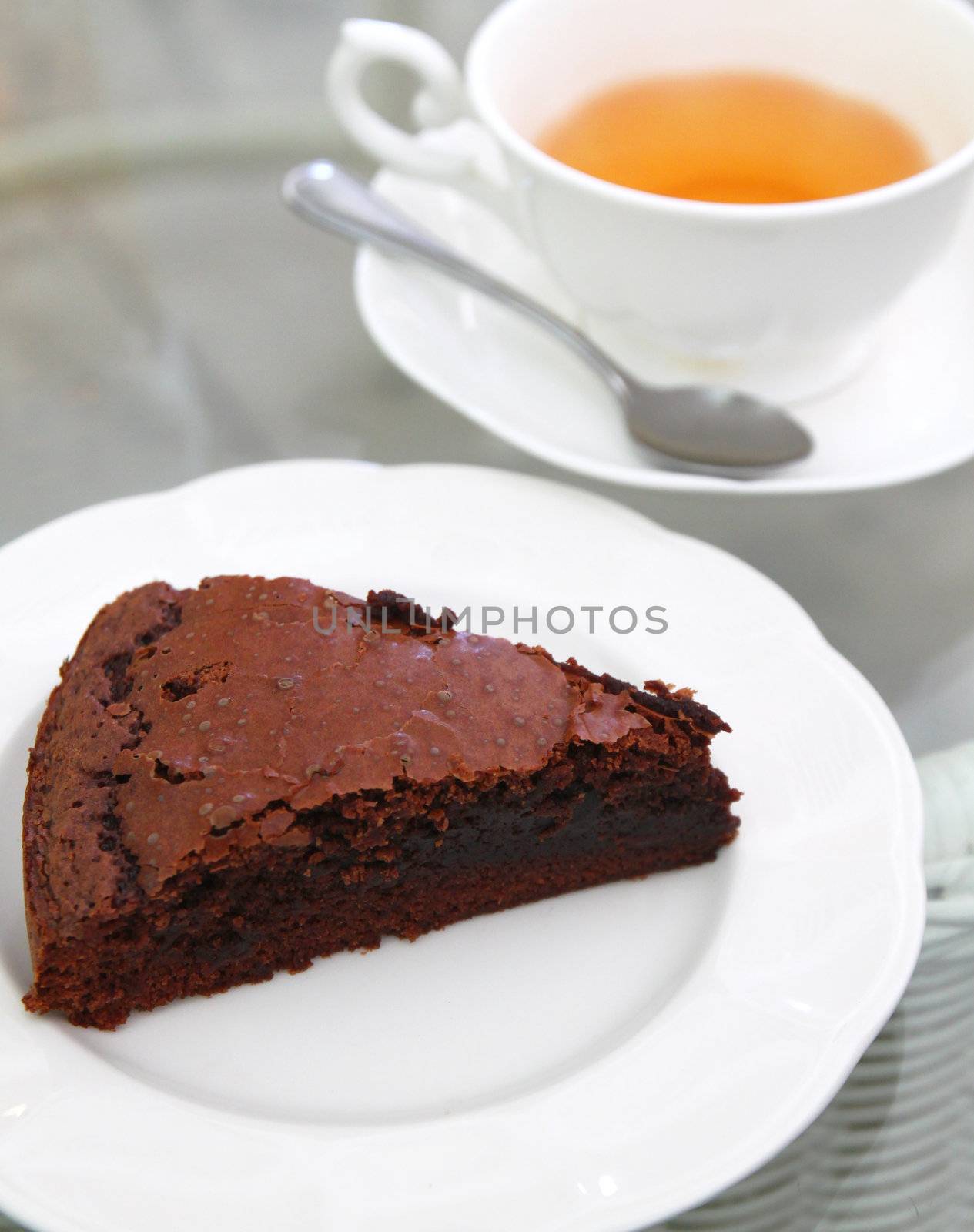 Sweet brownie with hot tea  by nuchylee