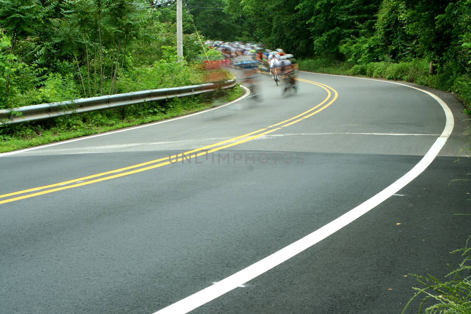 A bicycle road race showing motion