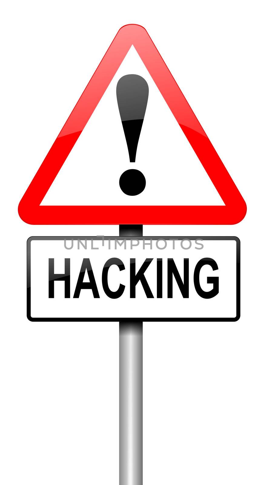Illustration depicting a road traffic sign with a hacking concept. White background.