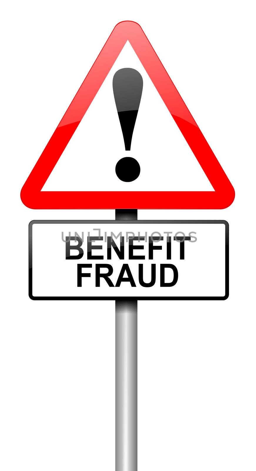 Illustration depicting a road traffic sign with a benefit fraud concept. White background.