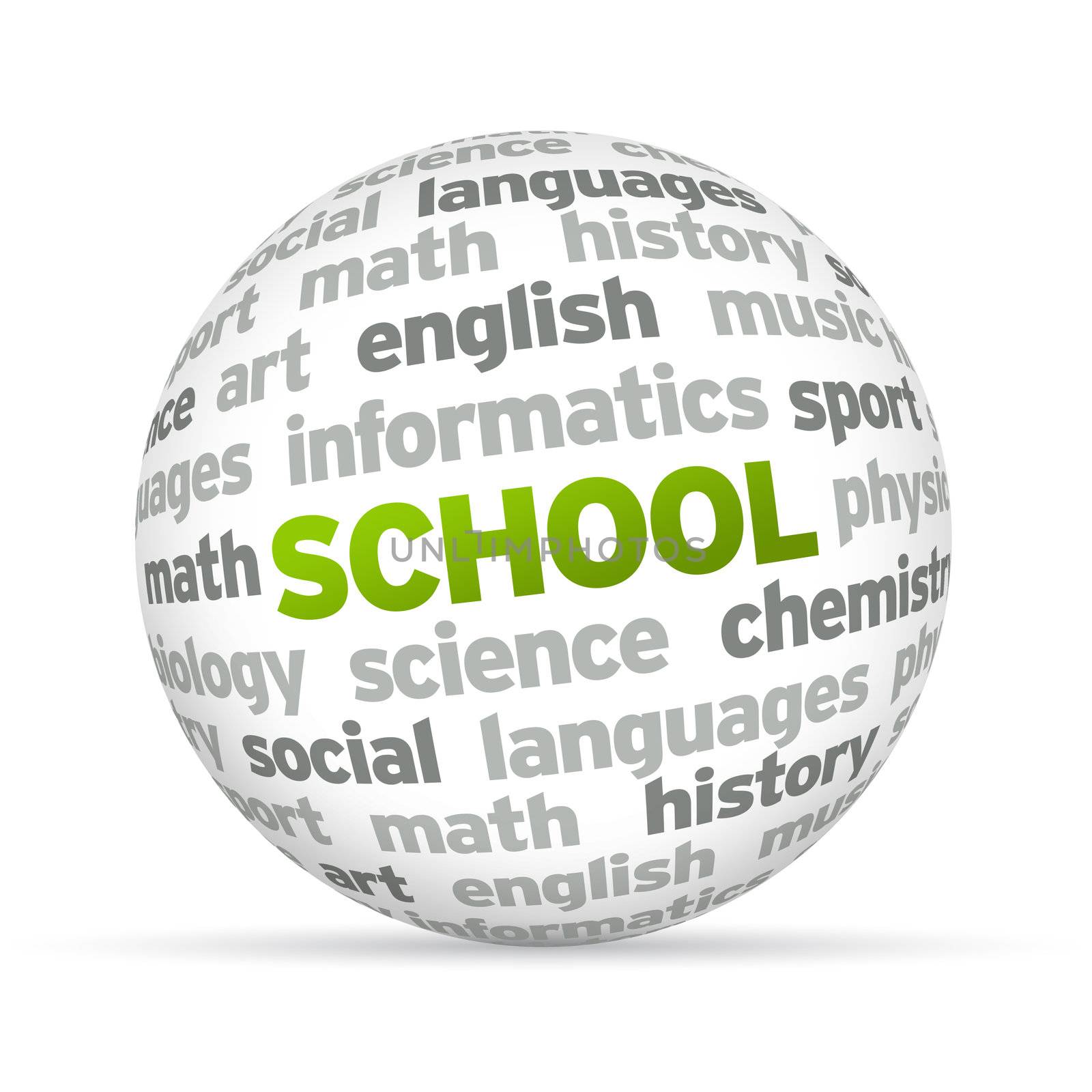 3d School Word Sphere on white background.