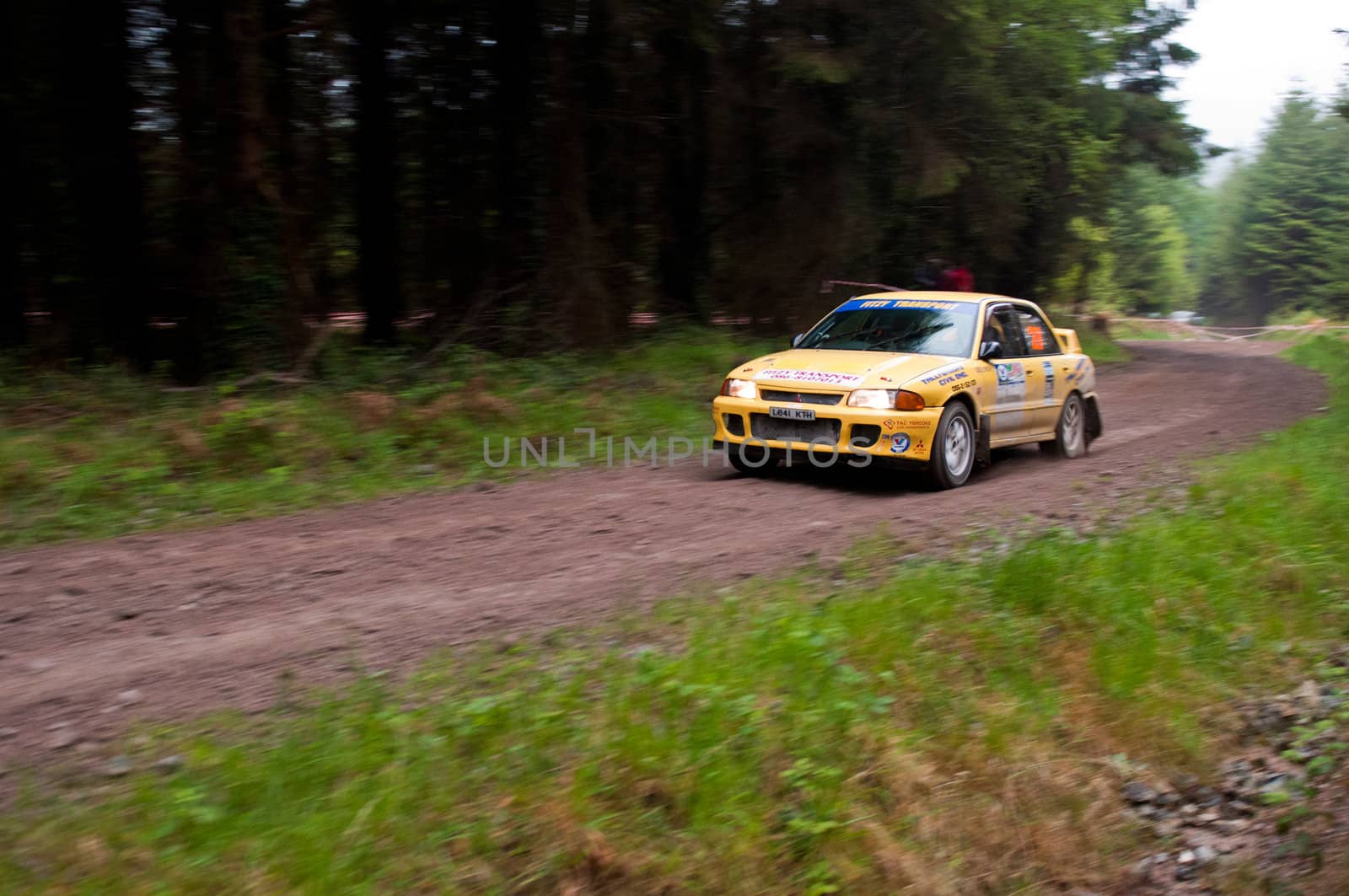 MALLOW, IRELAND - MAY 19: M. O' Connor driving Mitsubishi Evo at the Jim Walsh Cork Forest Rally on May 19, 2012 in Mallow, Ireland. 4th round of the Valvoline National Forest Rally Championship.