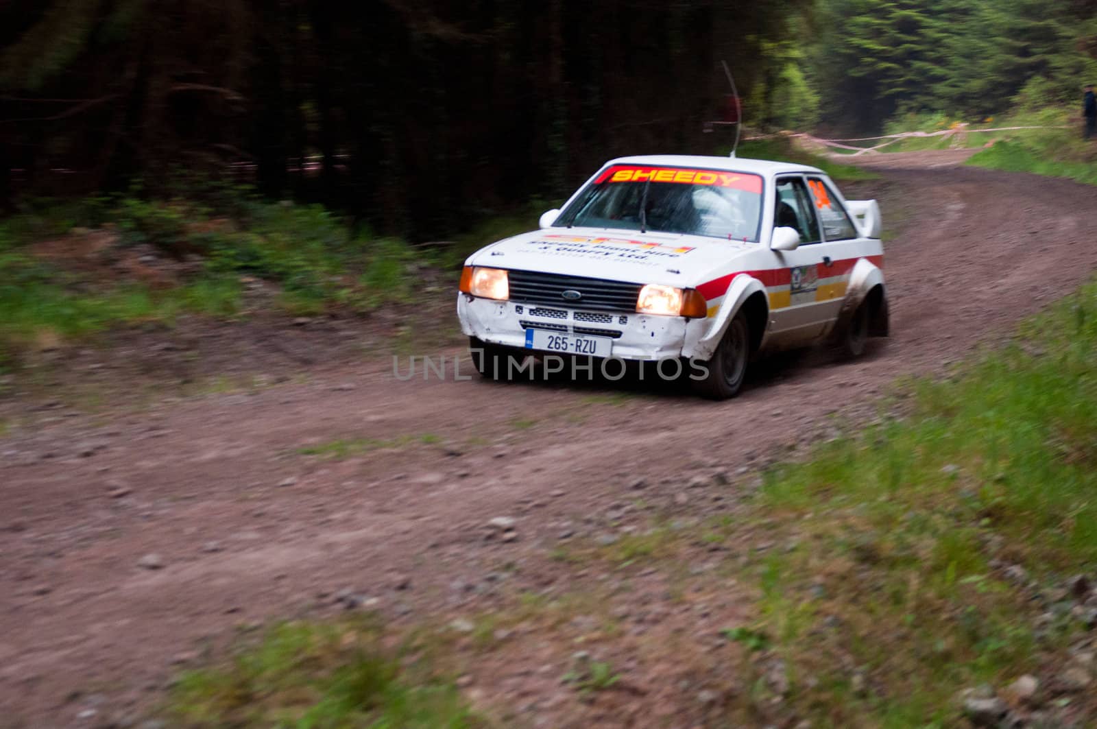 MALLOW, IRELAND - MAY 19: M. Sheedy driving Ford Escort at the Jim Walsh Cork Forest Rally on May 19, 2012 in Mallow, Ireland. 4th round of the Valvoline National Forest Rally Championship.