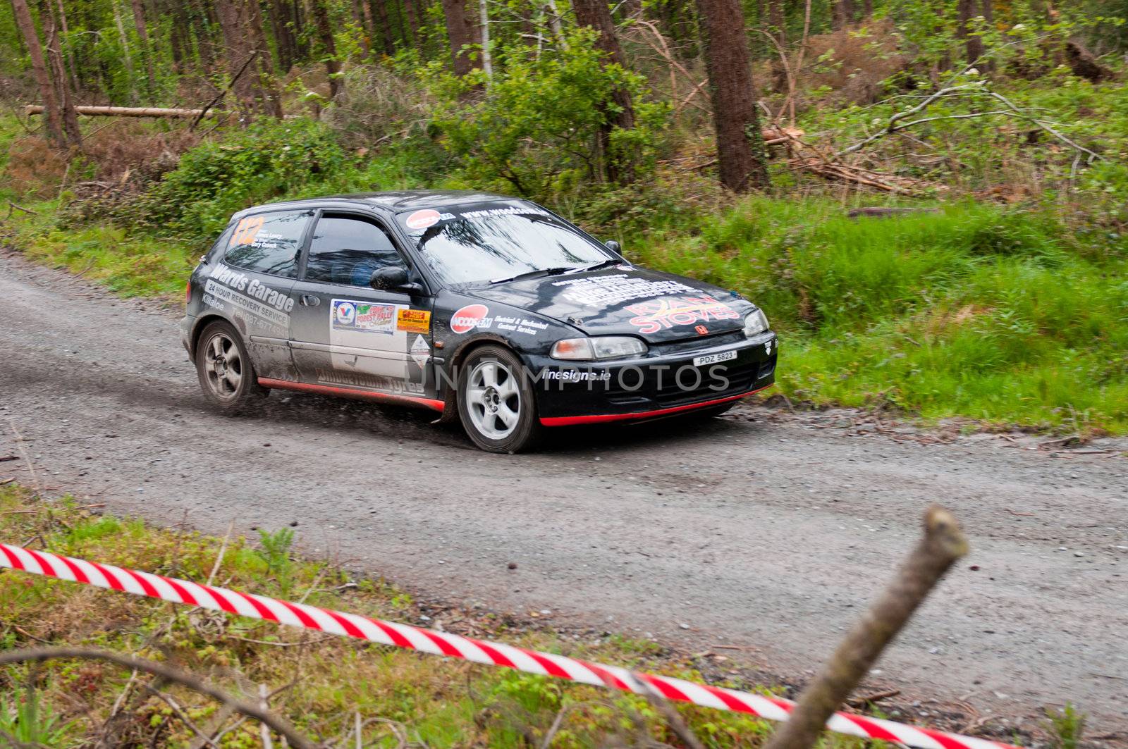 MALLOW, IRELAND - MAY 19: J. Lowery driving Honda Civic at the Jim Walsh Cork Forest Rally on May 19, 2012 in Mallow, Ireland. 4th round of the Valvoline National Forest Rally Championship.  