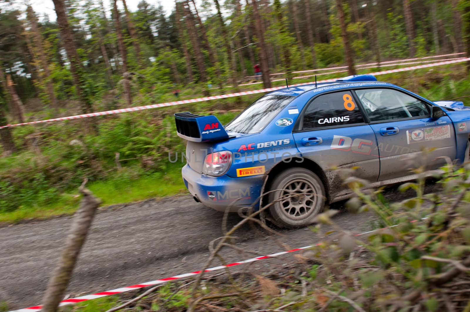 MALLOW, IRELAND - MAY 19: M. Cairns driving Subaru Impreza at the Jim Walsh Cork Forest Rally on May 19, 2012 in Mallow, Ireland. 4th round of the Valvoline National Forest Rally Championship.
