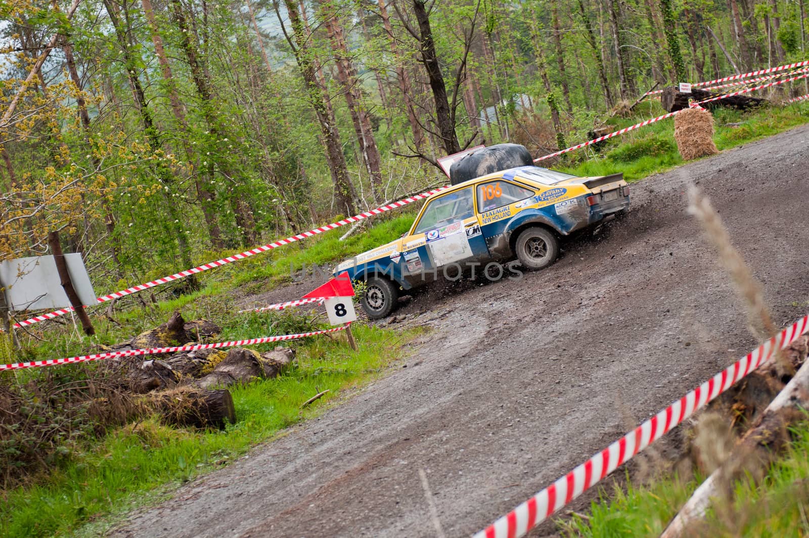 MALLOW, IRELAND - MAY 19: M. Nevin driving Ford Escort at the Jim Walsh Cork Forest Rally on May 19, 2012 in Mallow, Ireland. 4th round of the Valvoline National Forest Rally Championship.