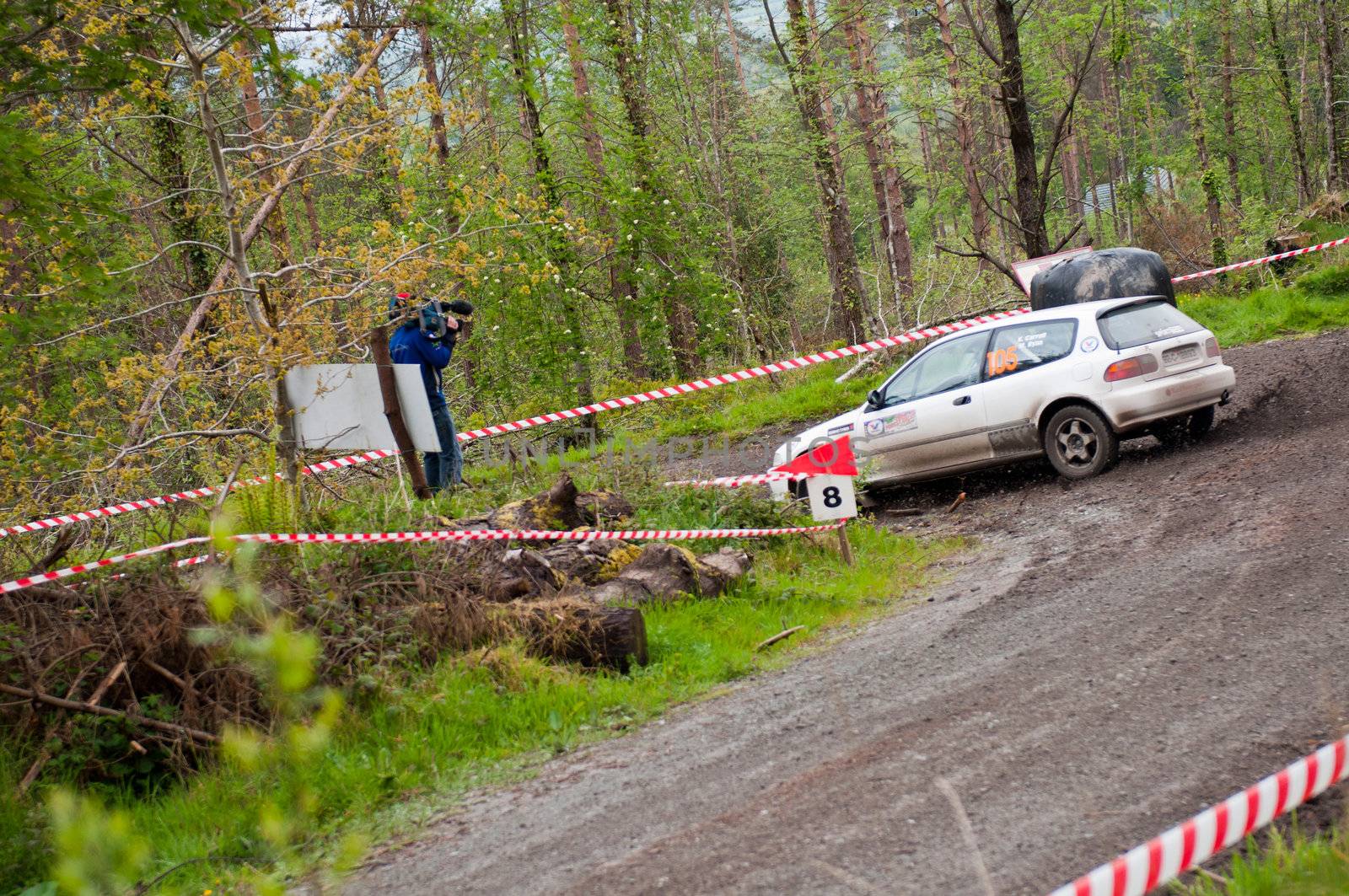 MALLOW, IRELAND - MAY 19: M. Ryan driving Honda Civic at the Jim Walsh Cork Forest Rally on May 19, 2012 in Mallow, Ireland. 4th round of the Valvoline National Forest Rally Championship.