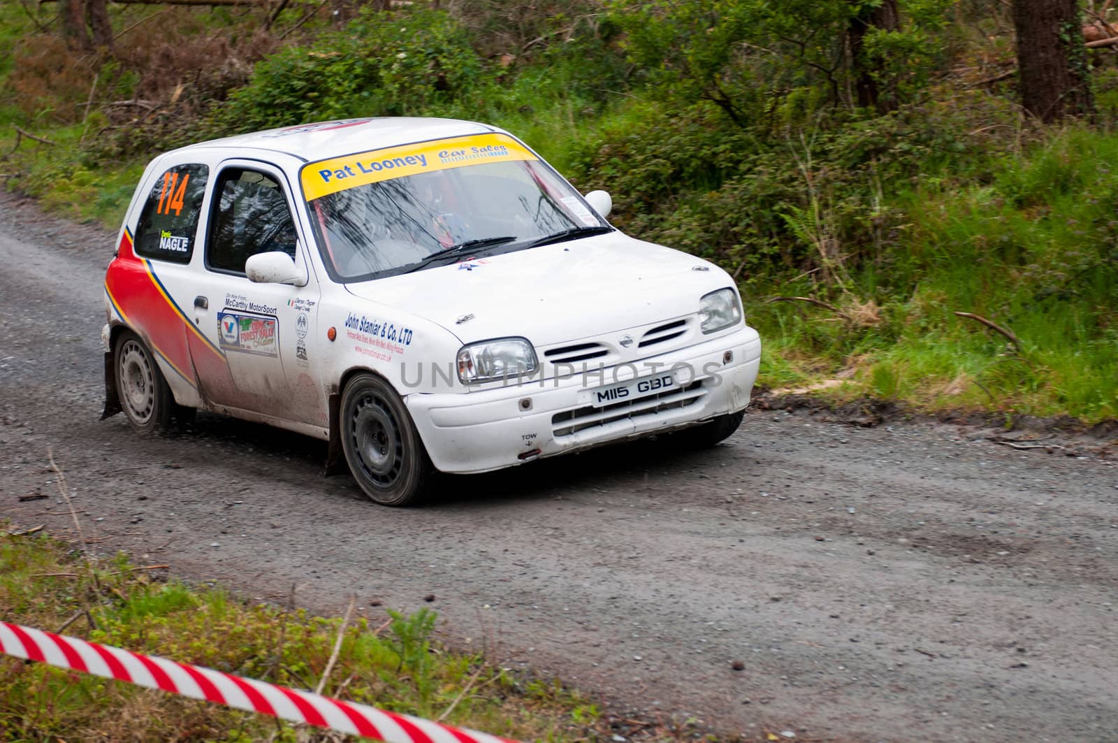 MALLOW, IRELAND - MAY 19: D. Nagle driving Nissan Micra at the Jim Walsh Cork Forest Rally on May 19, 2012 in Mallow, Ireland. 4th round of the Valvoline National Forest Rally Championship.