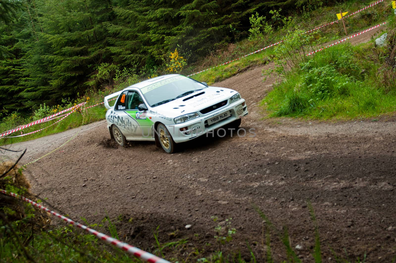 MALLOW, IRELAND - MAY 19: E. Mcnulty driving Subaru Impreza at the Jim Walsh Cork Forest Rally on May 19, 2012 in Mallow, Ireland. 4th round of the Valvoline National Forest Rally Championship.