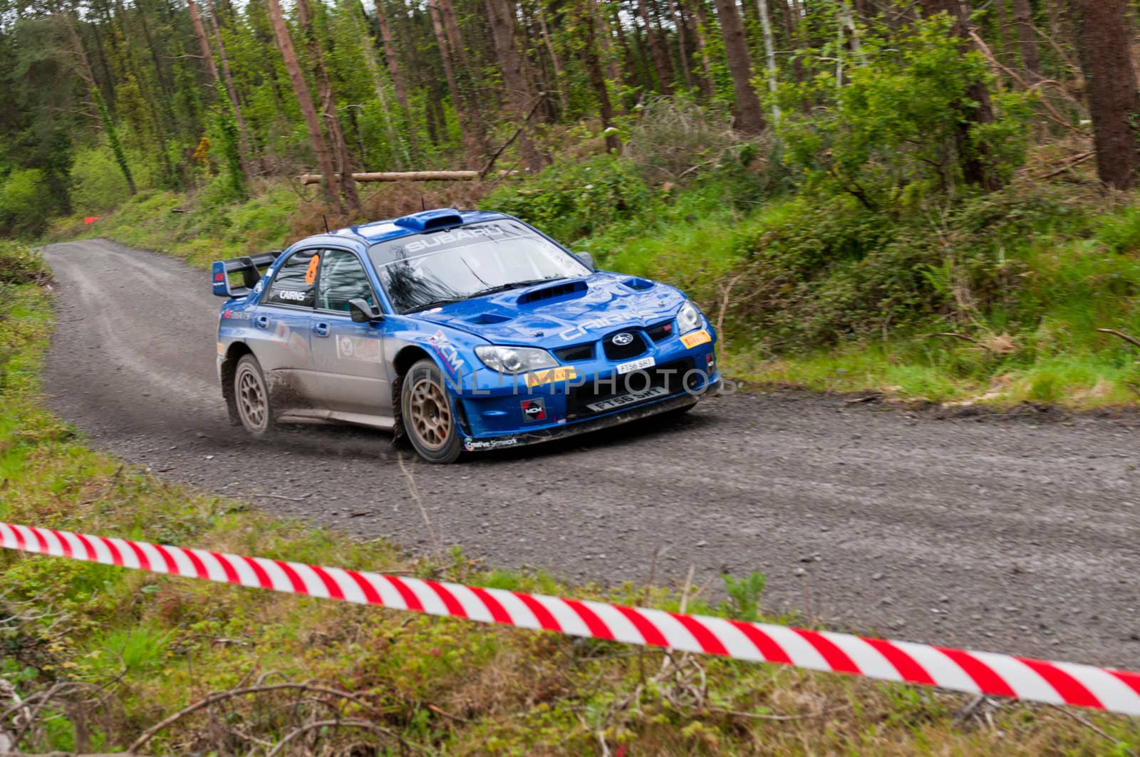 MALLOW, IRELAND - MAY 19: M. Cairns driving Subaru Impreza at the Jim Walsh Cork Forest Rally on May 19, 2012 in Mallow, Ireland. 4th round of the Valvoline National Forest Rally Championship.